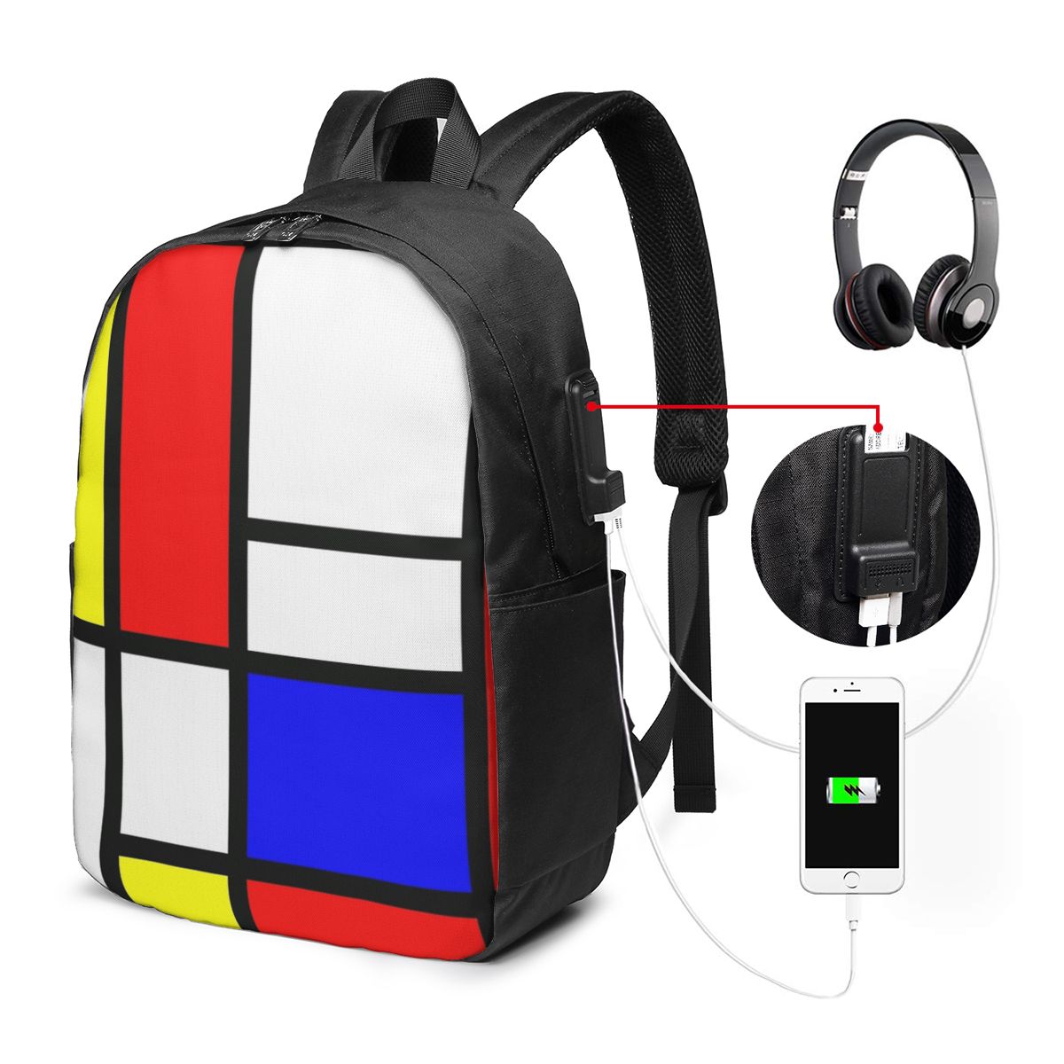 Women Bags For Travel - حقيبة ظهر من Piet Mondrian Composition،