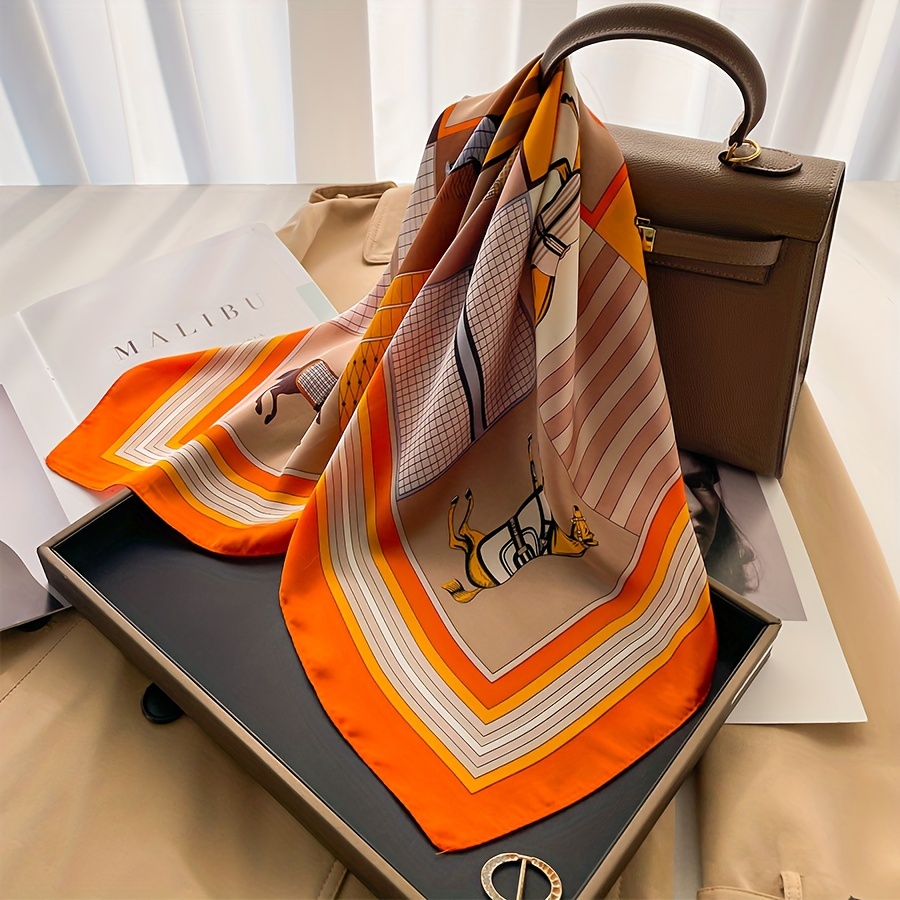 وشاح حريري مربع بنمط حصان فاخر - مراجعة Women Bags Office وسعره