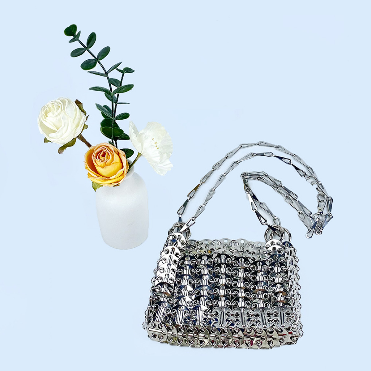 حقيبة فضية لامعة مصنوعة يدويًا - مراجعة Women Bags Low Price وسعره