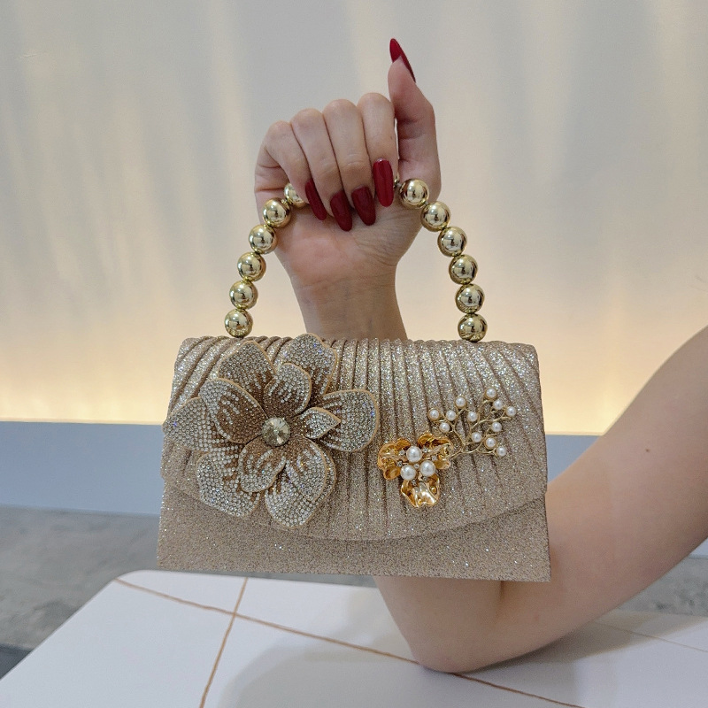 حقيبة عشاء مزينة بزهور ماسية ذ - مراجعة Women Bags Golden وسعره