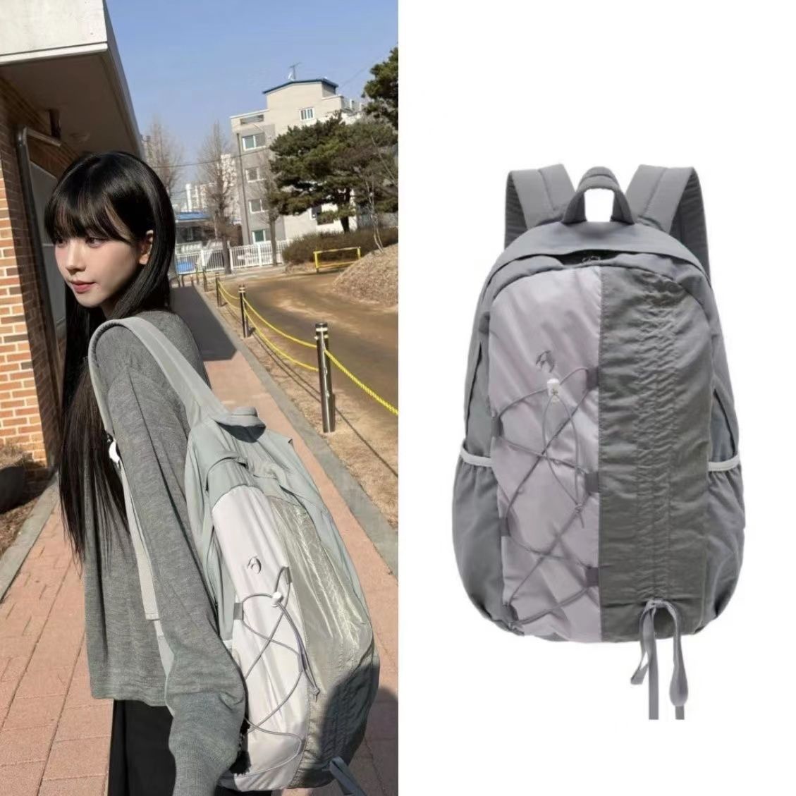 حقيبة ظهر من النايلون المرقعة  - مراجعة Women Bags Grey وسعره